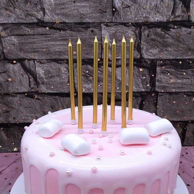 XNOVA 12 Count Long Thin Champagne Gold Birthday Cake Candles in Holders for Birthday Wedding Party Cupcake Decorations Tall Candle Pieces - Image 1